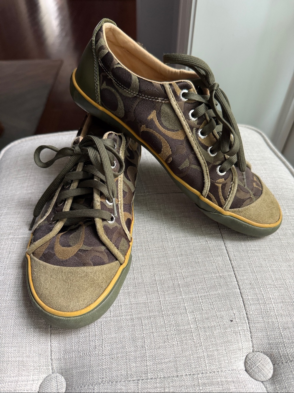 Coach Barrett Camo Logo Low-Top Sneakers in Olive and Tan